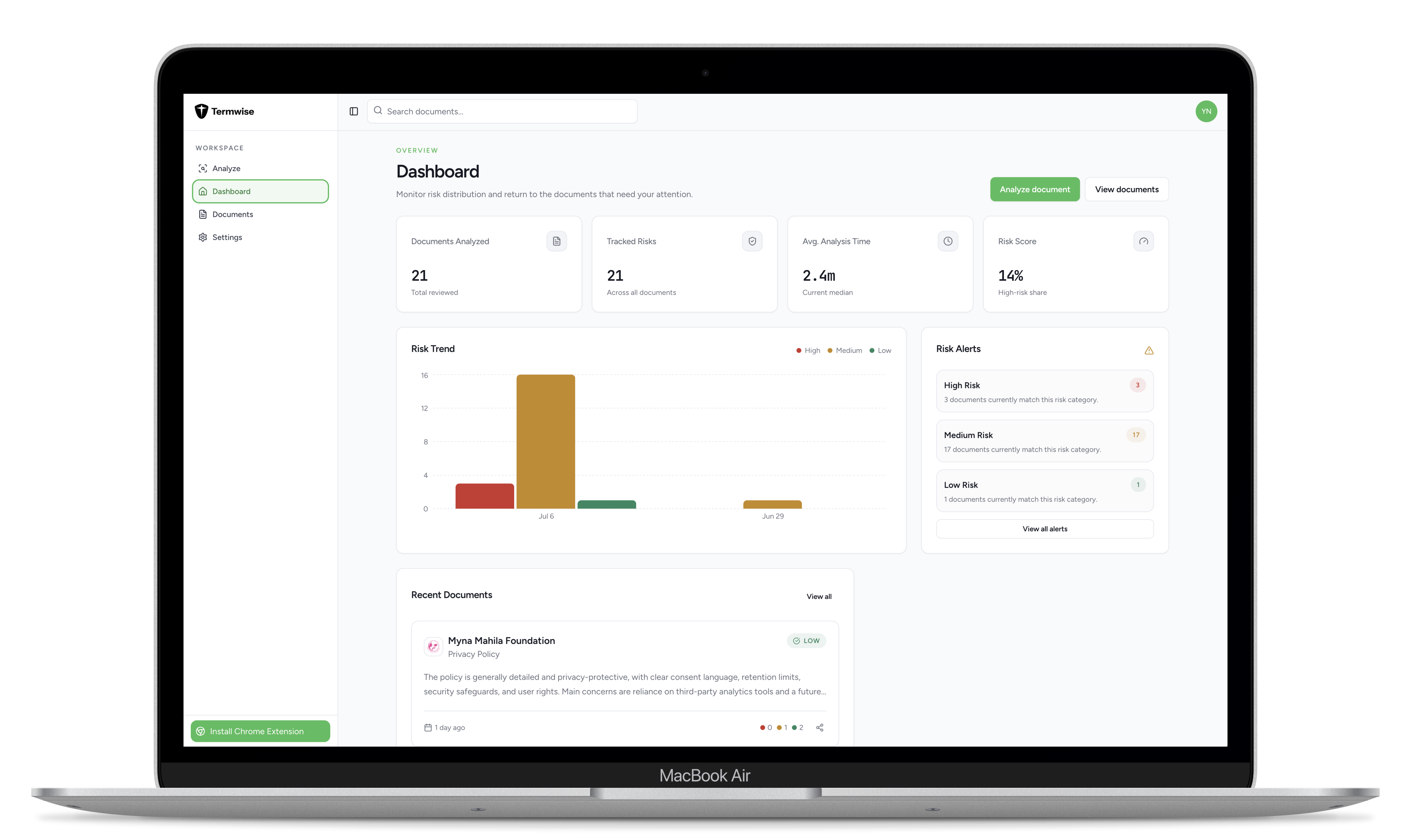 Screenshot of Termwise Analytics & Risk Trends feature